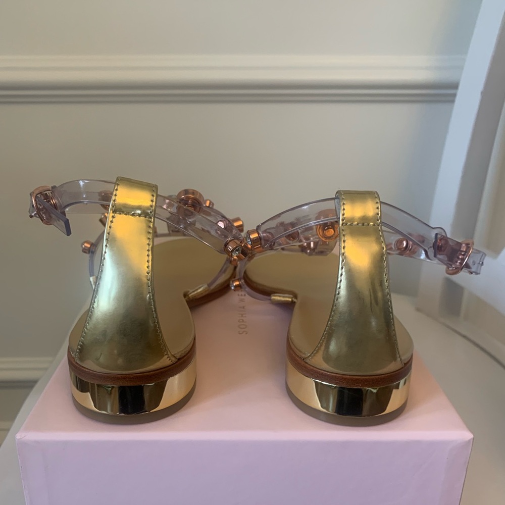 Sophia Webster Dina Flat Sandal Gold Silver rhinestone jelly Sz 39 NEW w/ box - Picture 9 of 16
